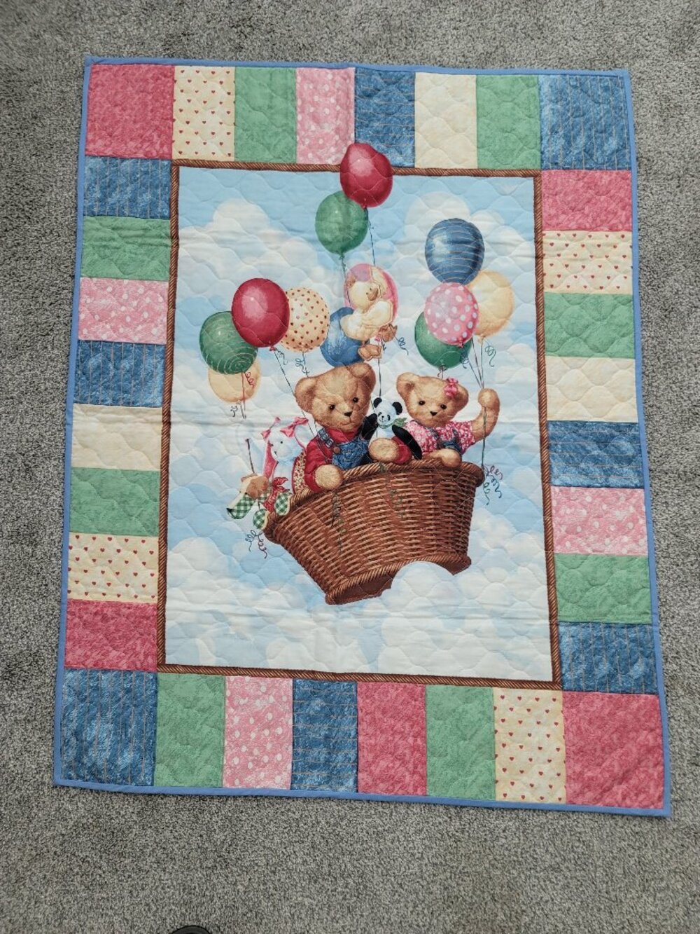 Bears In a Basket Baby Quilt approx 45" X 35"